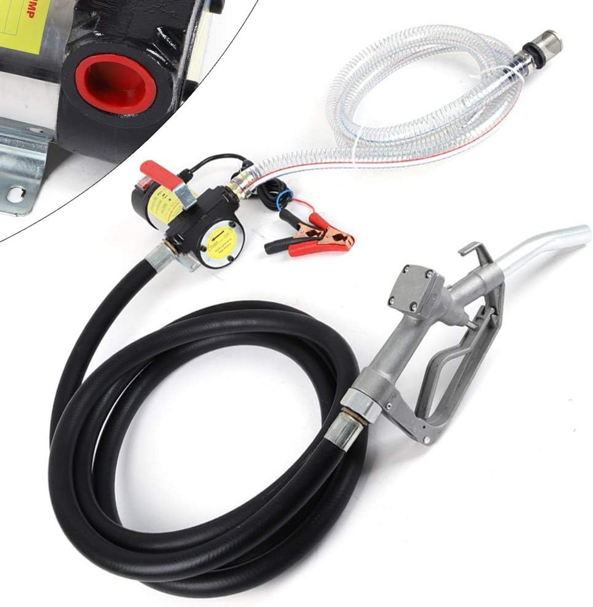 Duurzame 12V Dieselpomp 175W - Zelfaanzuigende Brandstofpomp met Doseerpistool - 50l/min - Mobiel Tankstation