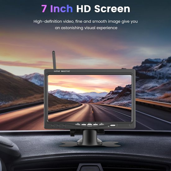 Draadloze Achteruitrijcamera met 7-inch HD Monitor - IP68 Waterdicht voor Auto, Vrachtwagen en SUV — afbeelding 4
