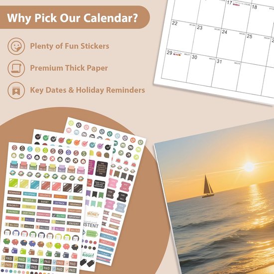 Kalender 2026 Wand - 12 Maanden Datum Planner | Verticale Muurkalender | Voor Thuis School