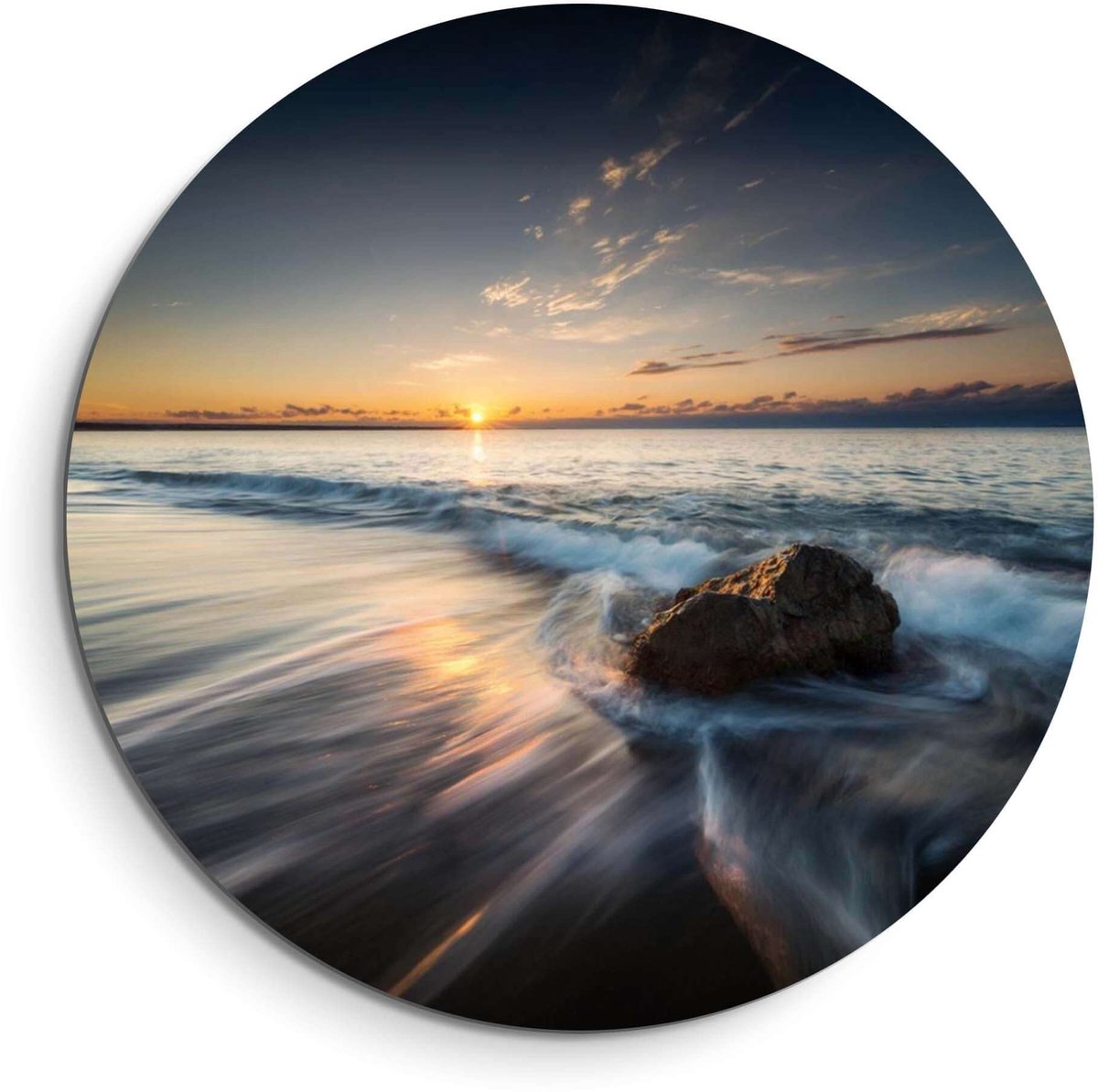 KitchenArt Ocean Whisper – Muurcirkel Binnen - ø 80 cm - Wandcirkel - Mét Ophangsysteem - Wanddecoratie - Muurdecoratie Blauw, Wit, Marineblauw, Oranje, Geel