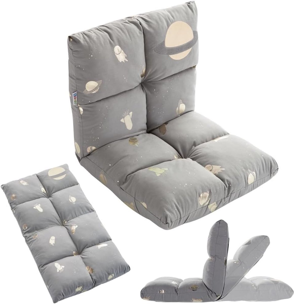 2-in-1 Kinderfauteuil en Lounger - Verstelbare Rugleuning in Grijs met Space Design