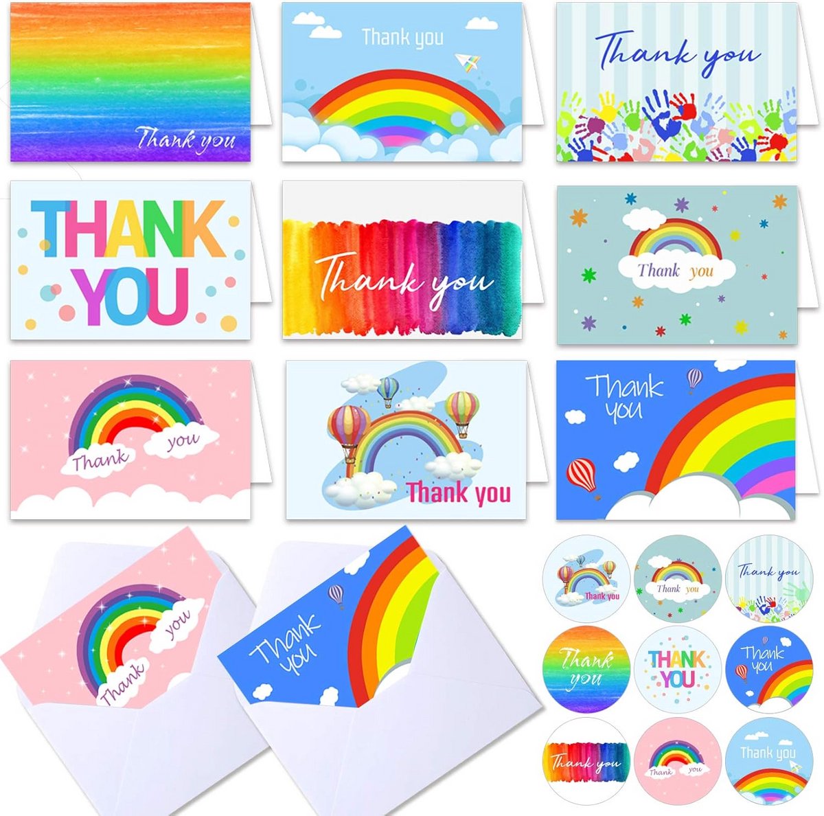 Dank U Kaarten Multipack met Regenboog Design - 45 Wenskaarten voor Alle Gelegenheden
