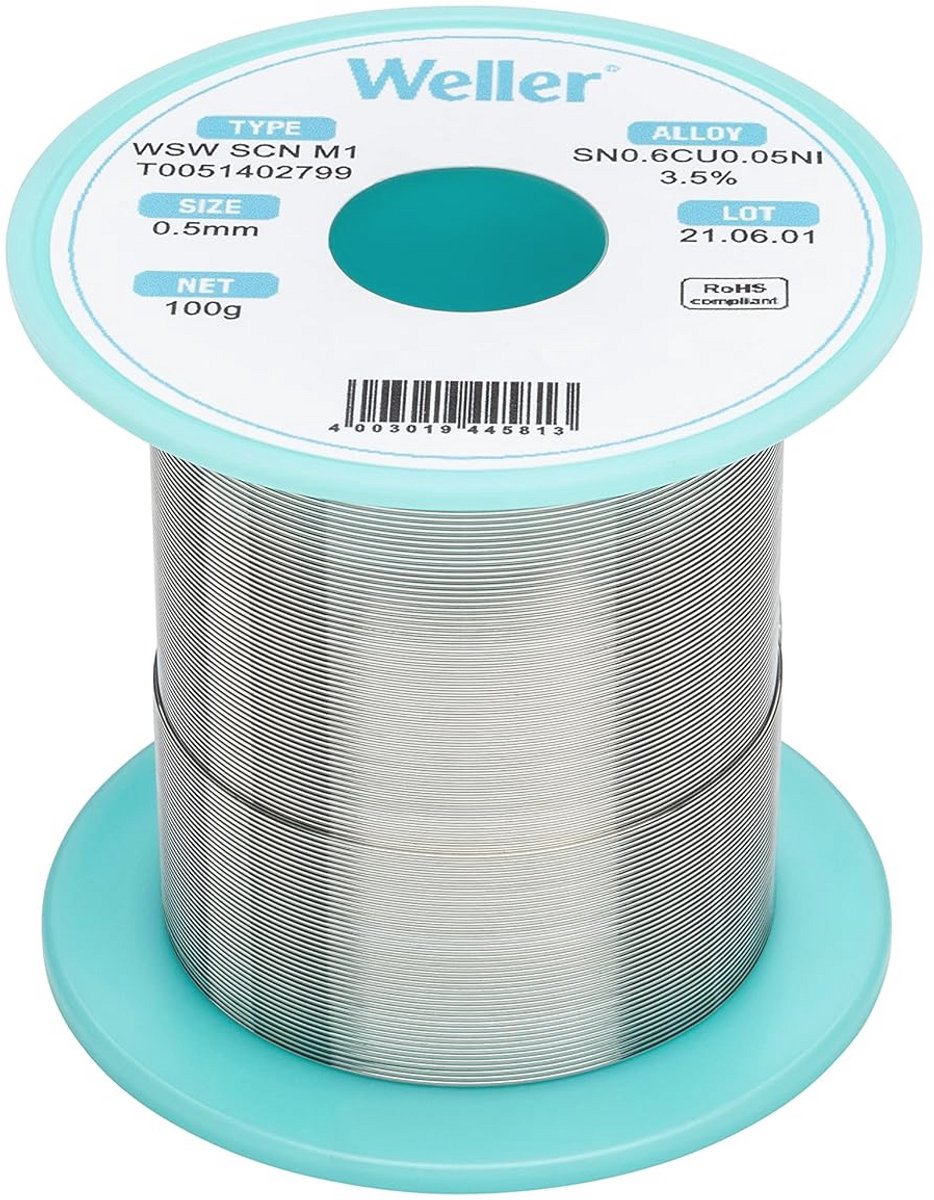 Loodvrije Soldeerdraad Ø 0.5mm - Sn99.3Cu0.6Ni0.05, 100g