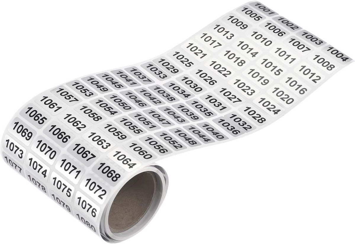 Opeenvolgende Nummer Stickers voor Inventarisbeheer - 1001-2000 Zwarte Nummer Labels