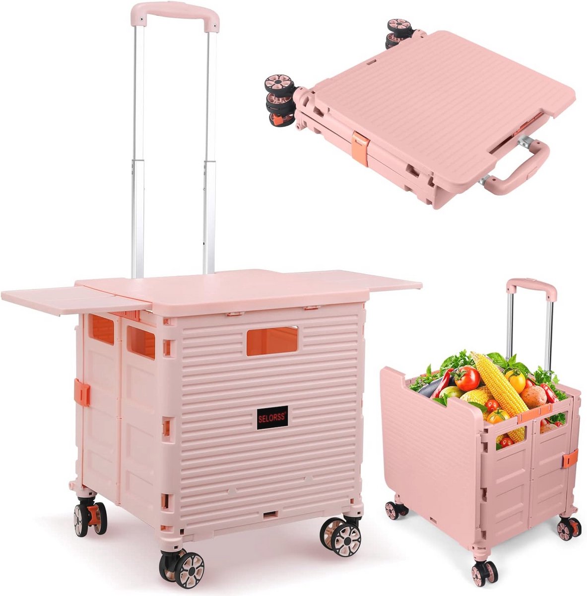 Opvouwbare Utility Cart met Wielen - Draagbare Krat voor Winkelen en Opslag