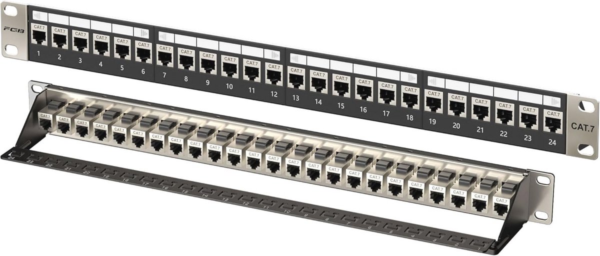 24-poorts patchpaneel Cat7 RJ45, 10Gbps, 1U - Rackmontage of Wandmontage