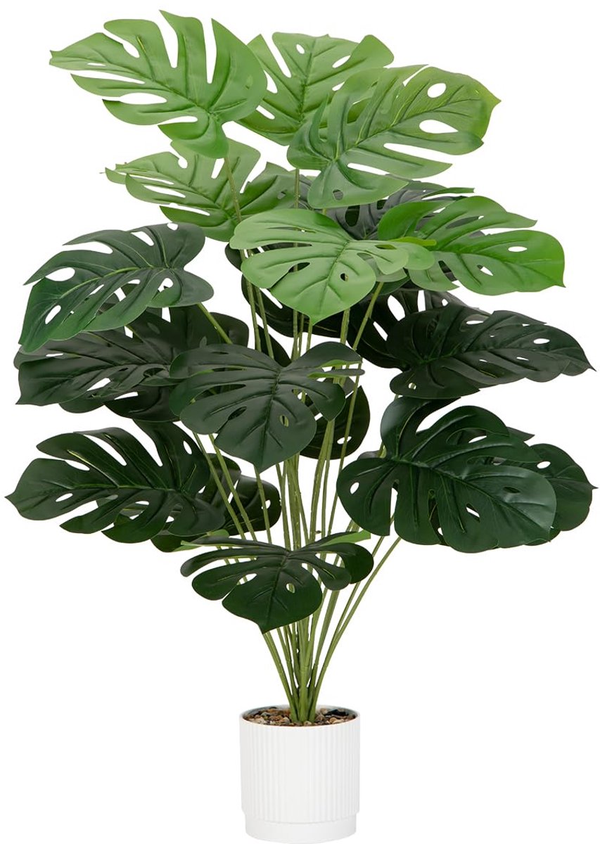 Unyqoos Groene kunstplant Monstera met 24 bladeren voor interieurdecoratie