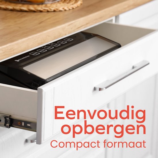 KitchenBrothers Vacumeermachine Adapt - 12L/min - Vacuüm Sealer - BPA-vrij - 6 Standen - Incl. 2m Folierol, 5 Vacumeerzakken en Vacuumslang