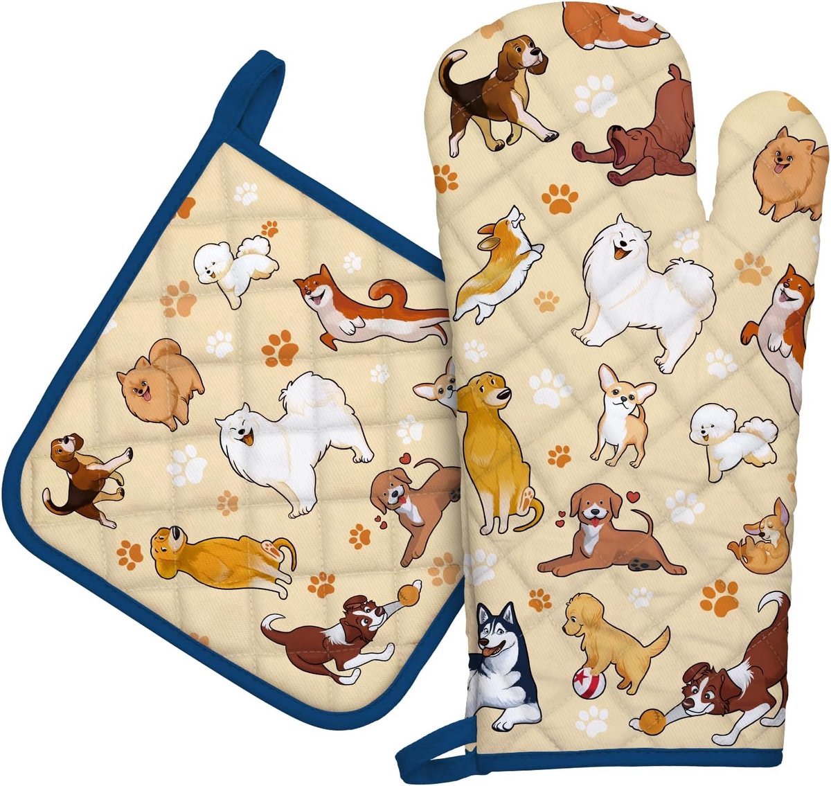 Stunq® Duurzame Katoenen Keukenbescherming Set met Vrolijke Hond Design - Hittebestendig en Veilig