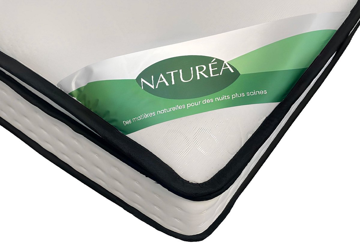 Vente-unique Matras 180 x 200 cm pocketvering 7 zones met geïntegreerde topper en bamboe tijk dikte 26cm - MIREZA van NATUREA L 200 cm x H 26 cm x D 180 cm Wit