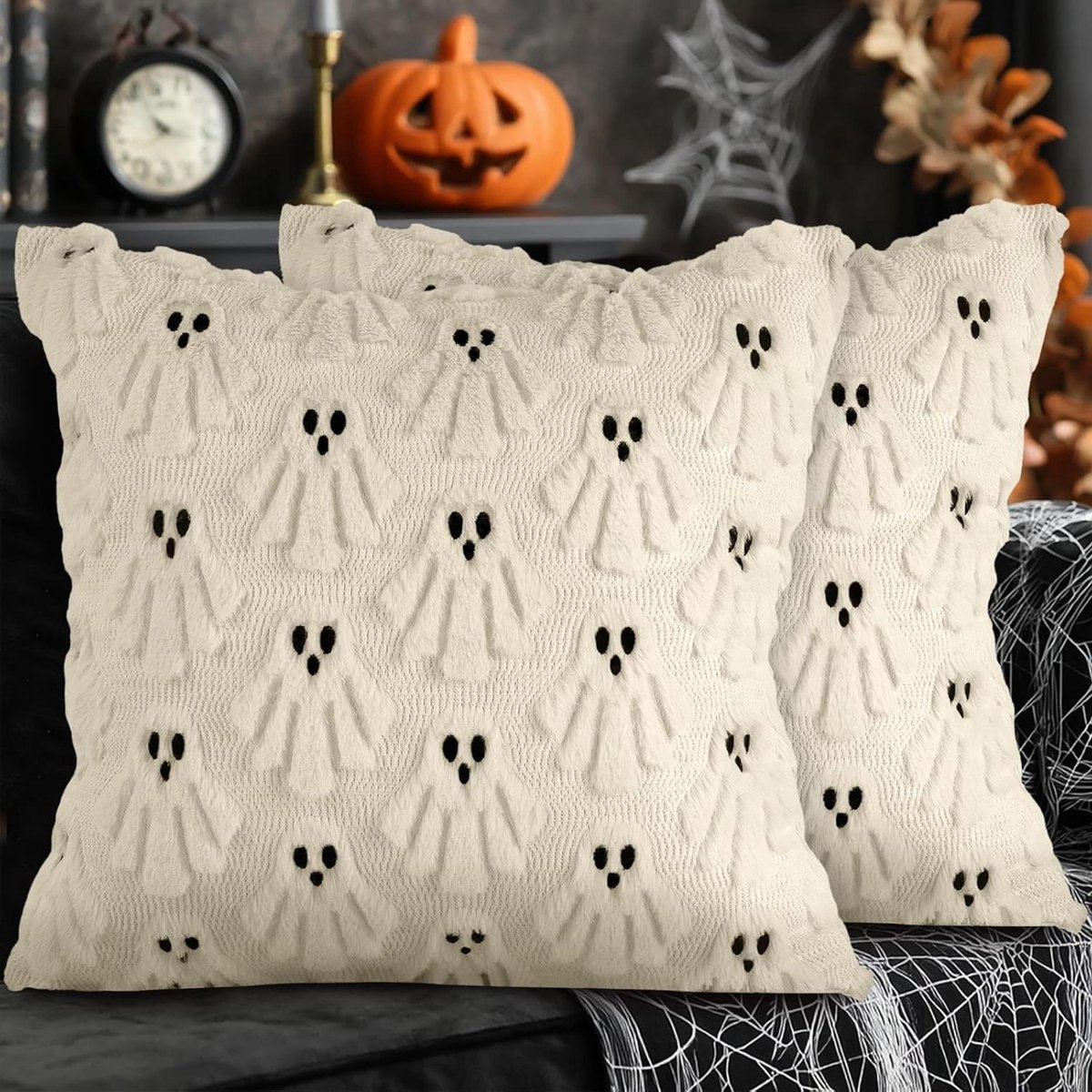 Cosensi Halloween Kussenslopen 2 stuks 50 x 50 cm Pluche Schattige Geest Decoratief Winterkussens Thanksgiving Beddengoed Bank Decoraties Stijl B Wit Any