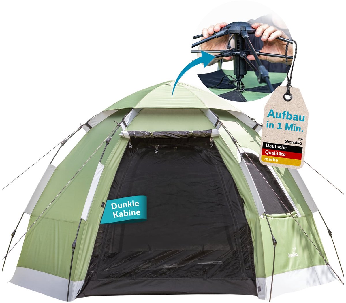 Skandika Koepeltent Namsos 2 Sleeper Protect Quick-Start - Tent voor 2 personen, snelle opbouw in 1 min, donkere slaapcabine, 3000 mm waterkolom, UPF 100+ | Kamperen, Festival, Outdoor