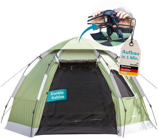 Skandika Koepeltent Namsos 2 Sleeper Protect Quick-Start - Tent voor 2 personen, snelle opbouw in 1 min, donkere slaapcabine, 3000 mm waterkolom, UPF 100+ | Kamperen, Festival, Outdoor