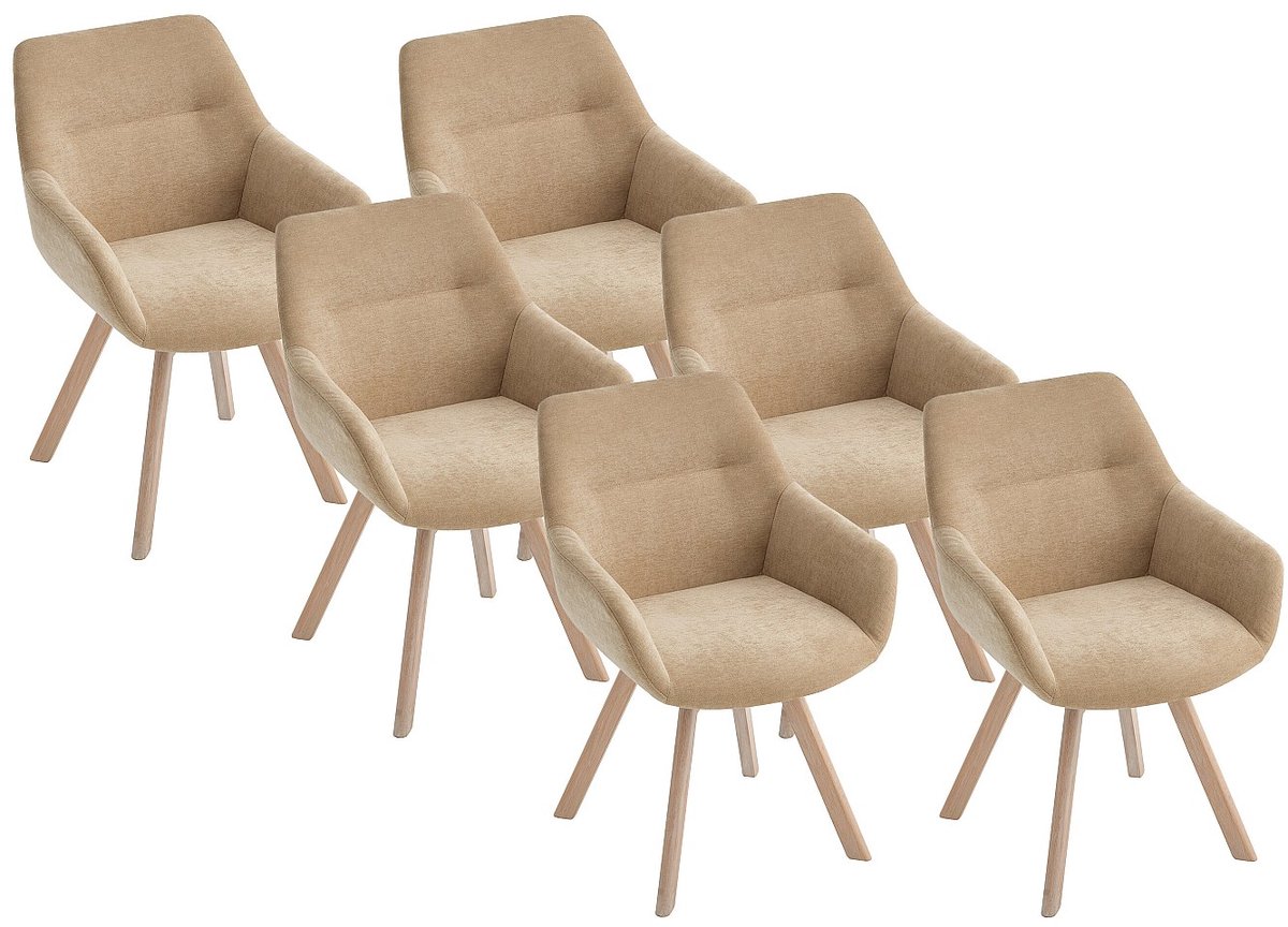 Vente-unique Set van 6 draaistoelen met armleuningen van stof en eikenhout - Beige - VELBURY