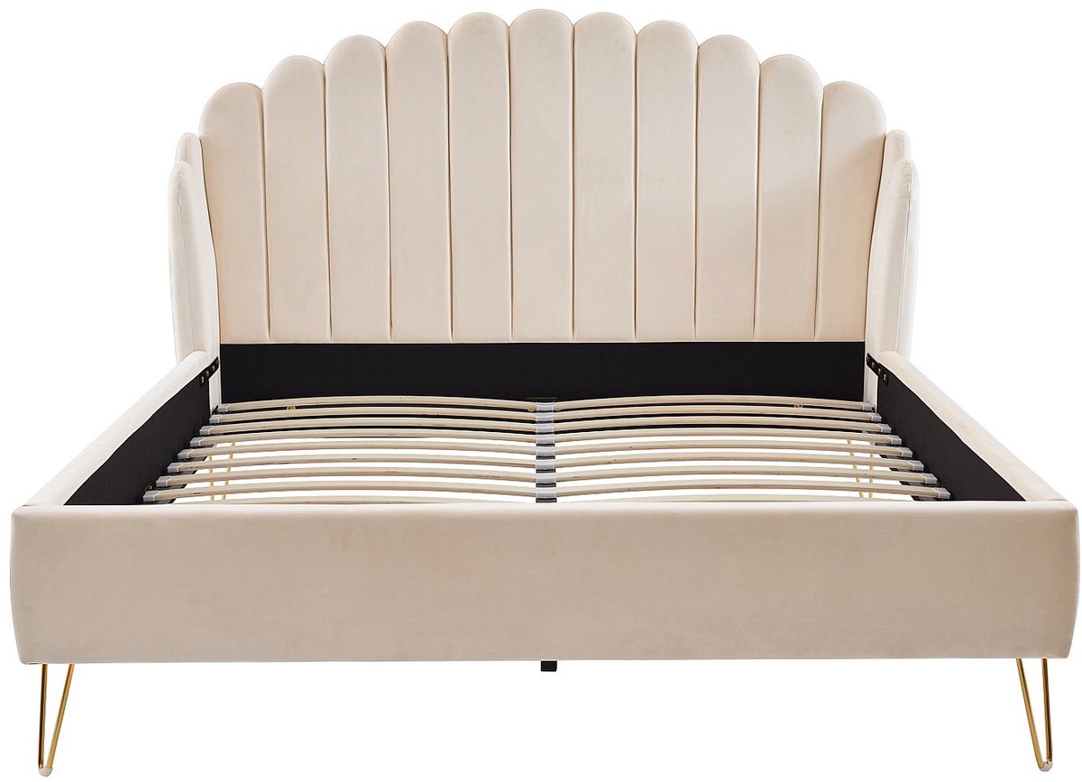 Vente-unique Bedframe fluweel beige 140 x 190 cm