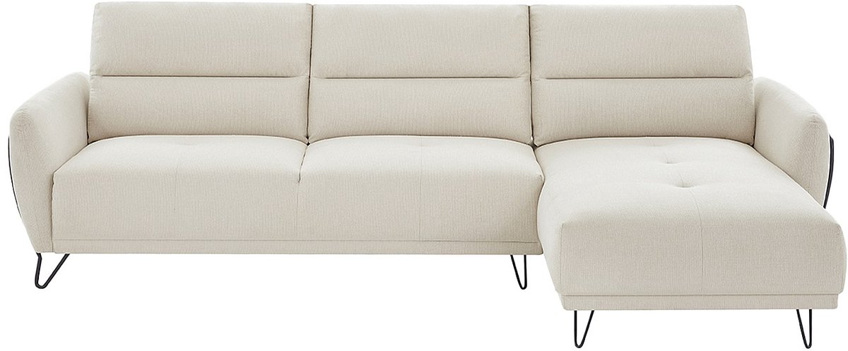 Vente-unique Hoekbank met hoek rechts van beige stof met textuur en kantelende rugleuning DURIMA