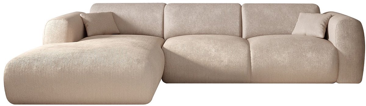 Vente-unique Panoramische hoekbank links in beige fijn ribfluweel - POGNI van Maison Céphy