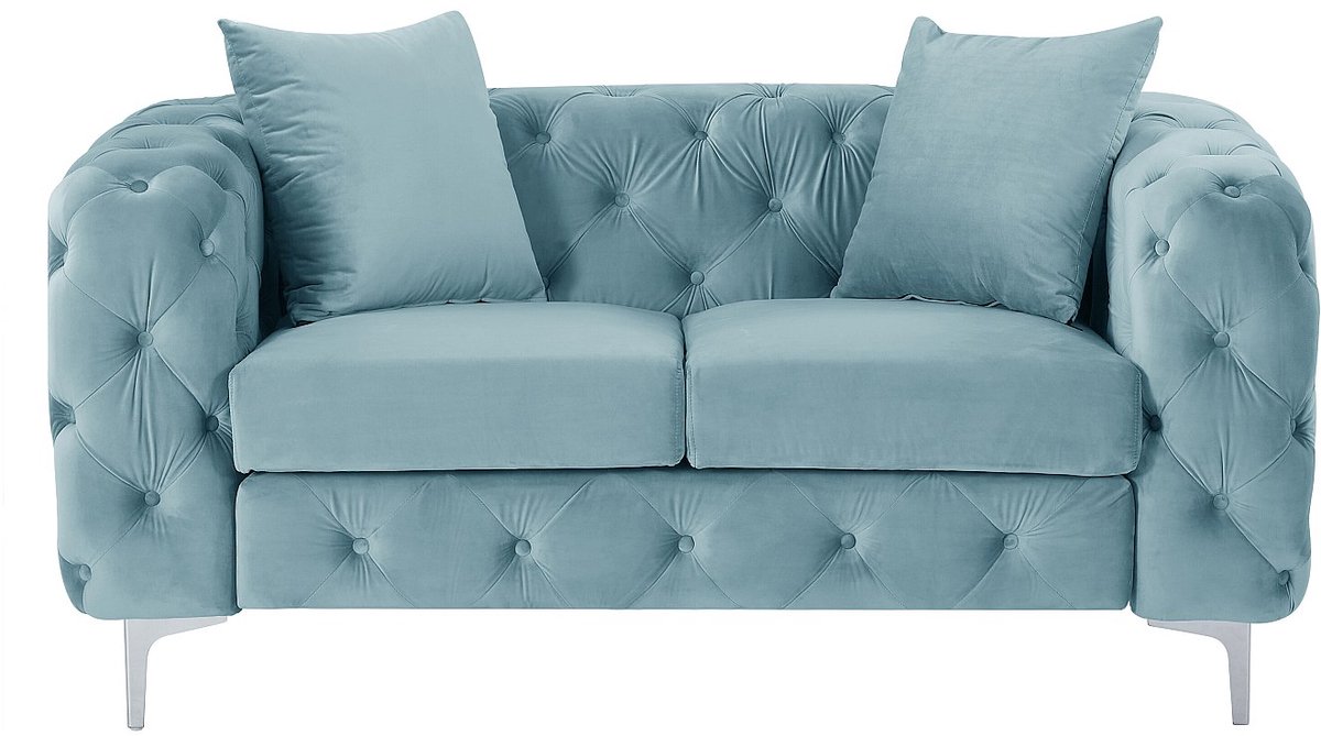 Vente-unique Driezits-Chesterfield-bank van pastelblauw velours EDWINA Blauwe lucht