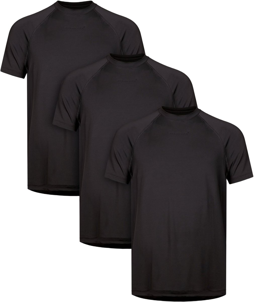 Undiemeister Sport T-shirt Heren - 3-pack - Volcano Ash (Zwart) - Hardlopen - Fitness - Sporten Premium Work-out Shirt Heren - Tencel - Zijdezacht - Ademend - Anti-Bacterieel - Sport T-shirts - Maat S