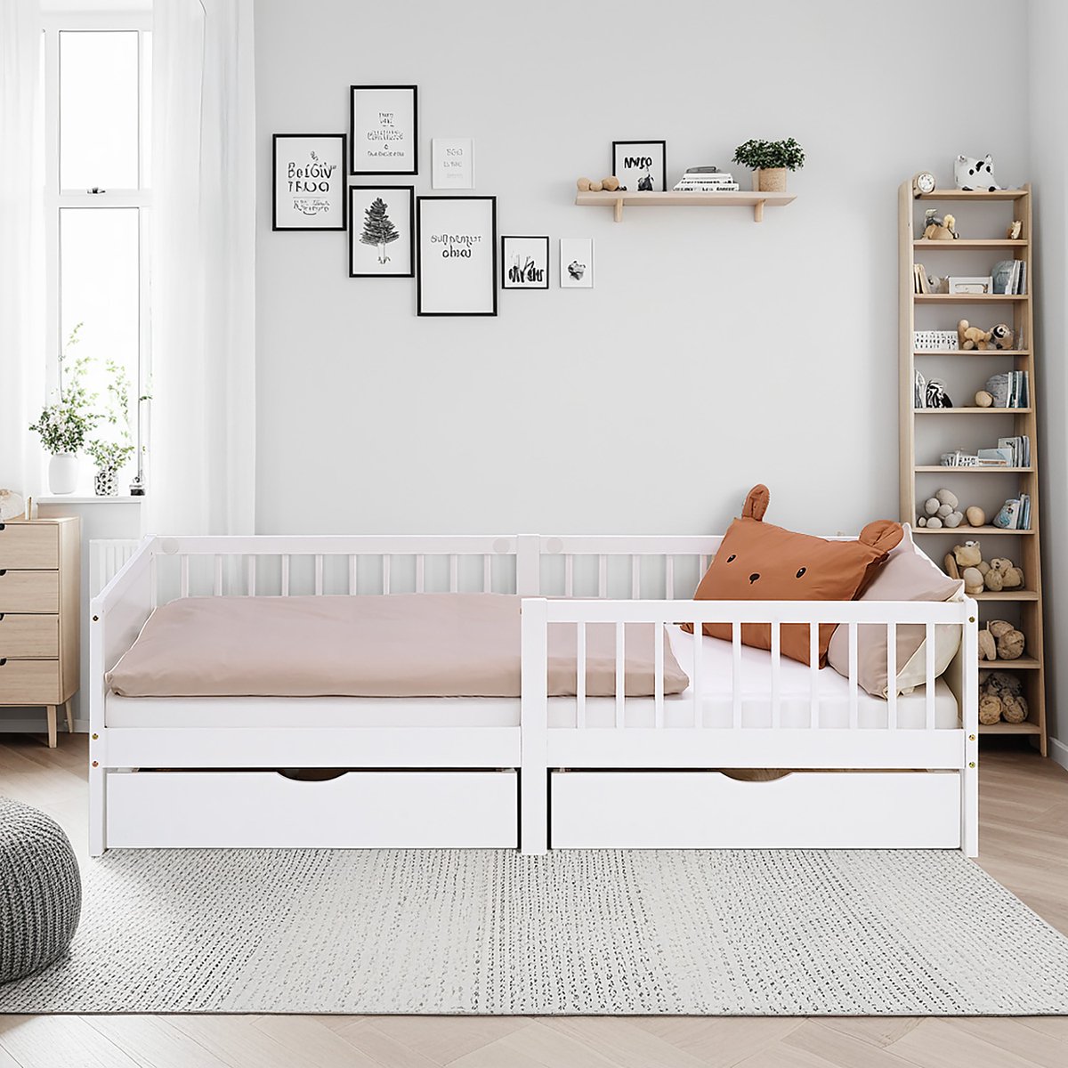 Homestyle4u Kinderbed - 90x200 cm - met lattenbodem - 2 bedladen - Wit
