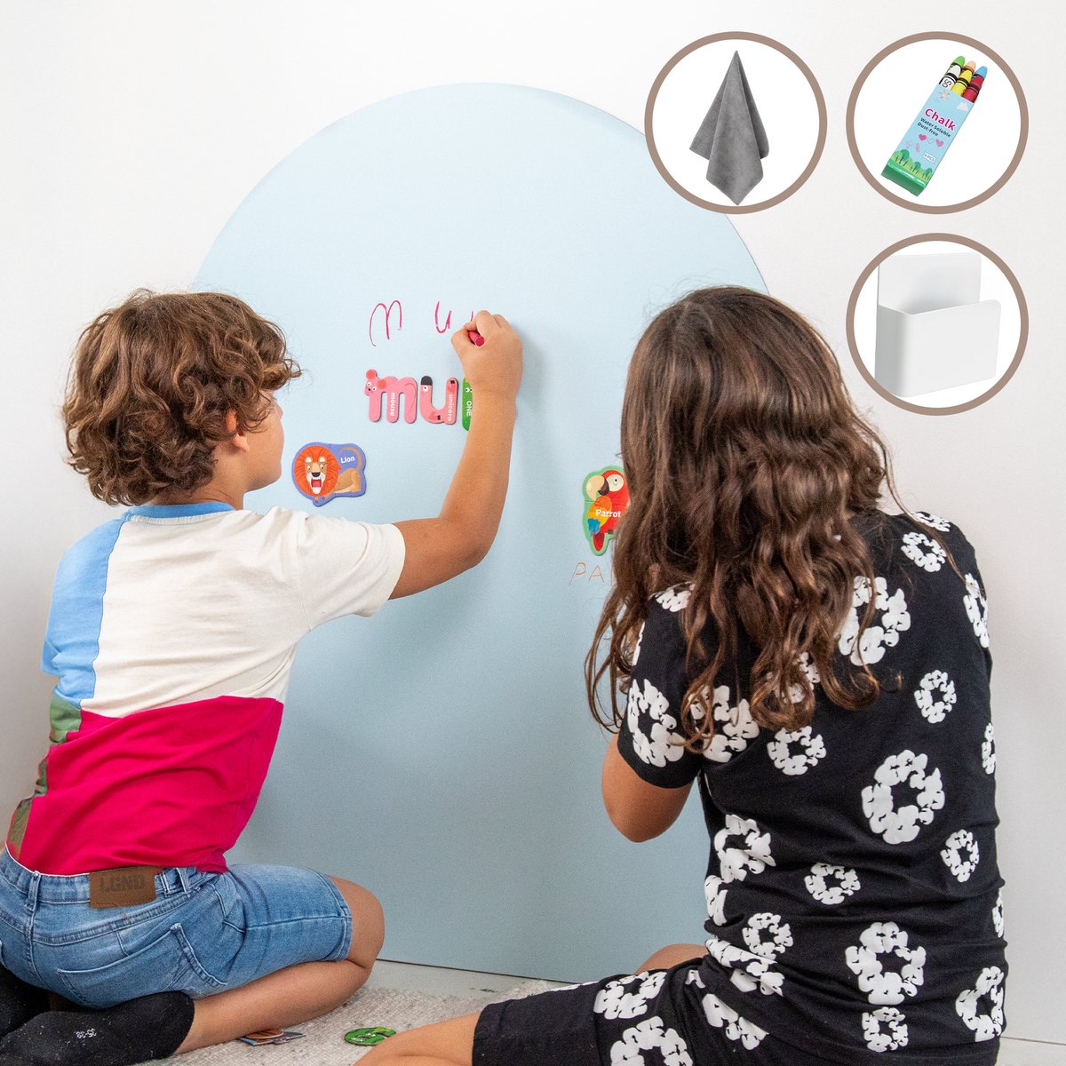 Elissio® Magneticoo Magnetische Muursticker 100x80 cm - Magneetsticker met krijtbordfunctie - Ijsblauw - Magneetbord voor Kinderkamer - Boogvorm