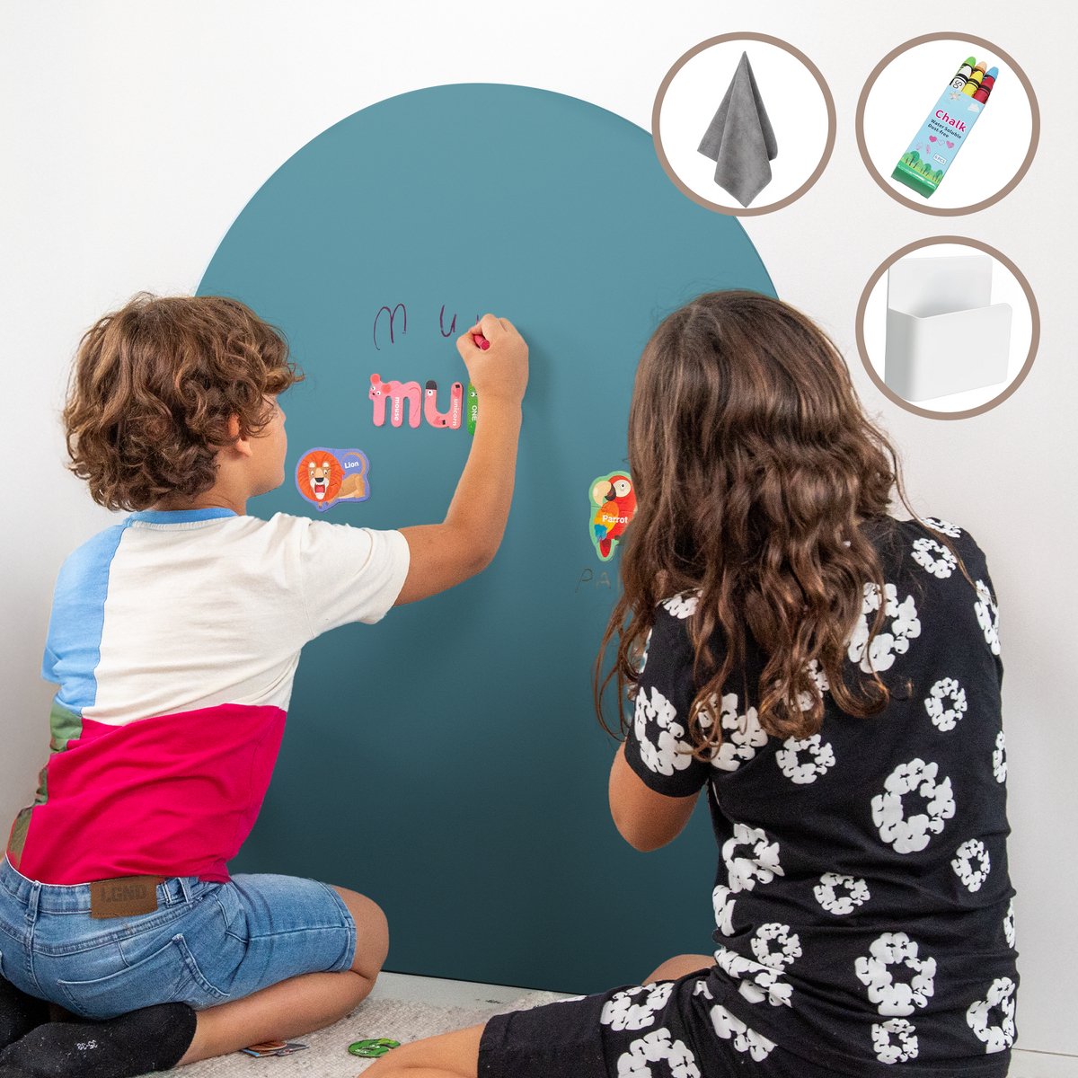 Elissio® Magneticoo Magnetische Muursticker 100x80 cm - Magneetsticker met krijtbordfunctie - Turquoise - Magneetbord voor Kinderkamer - Boogvorm