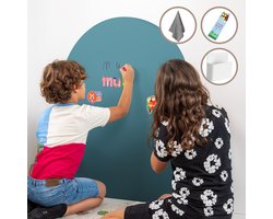 Elissio® Magneticoo Magnetische Muursticker 100x80 cm - Magneetsticker met krijtbordfunctie - Turquoise - Magneetbord voor Kinderkamer - Boogvorm