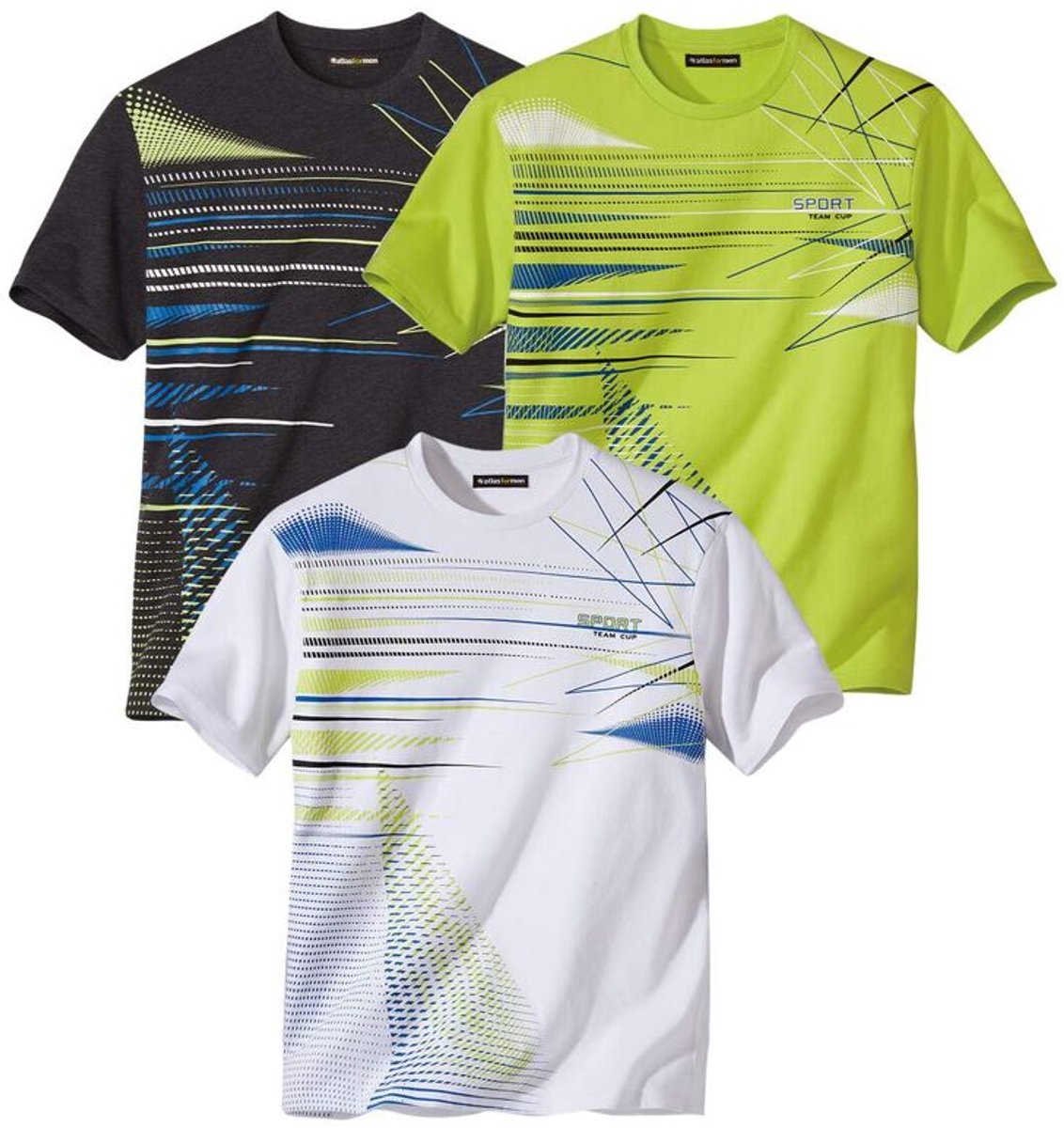 ATLAS FOR MEN - Set van 3 Heren T-shirts Korte mouwen | Ronde hals | Verkrijgbaar in grote maten: M tot 5XL - 3XL
