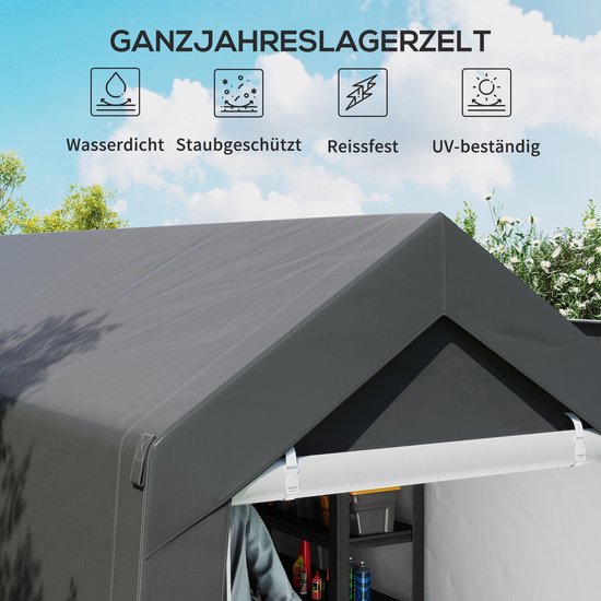 Outsunny-Garagenzelt-Stahl, PE-210L x 360B x 235H cm-Dunkelgrau van Outsunny — afbeelding 4