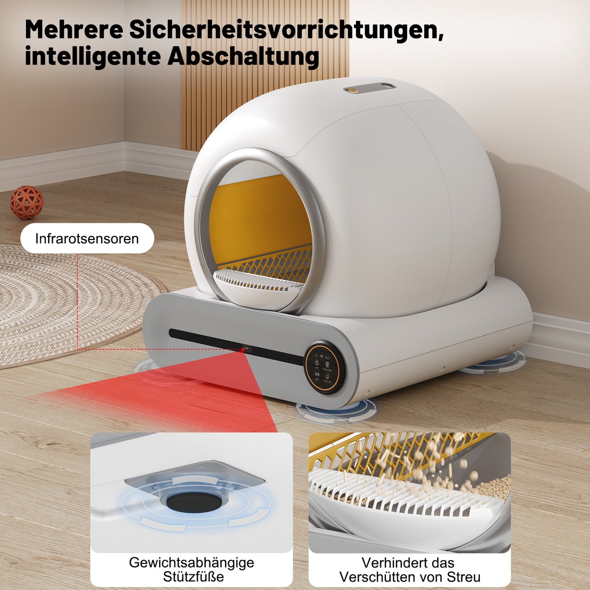 OKWISH Automatische Kattenbak – Zelfreinigend – App Besturing Voor Gezondheidsmonitoring – 9L Vulling – ABS+PC Wit – Infraroodsensor, Kinderslot, Wasbare Trommel