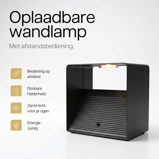 Applique murale rechargeable Luminize avec télécommande - Intensité variable - Sans fil - Applique murale rechargeable alimentée par batterie - Lumière chaude - Zwart