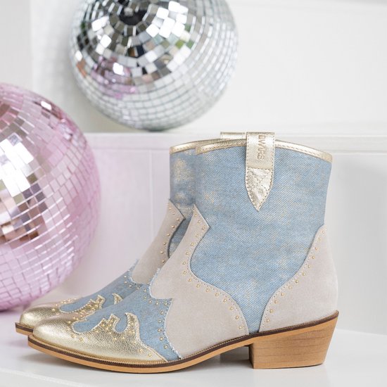 Bottes de cowboy à talons pour femme DWRS® - Beige - Cuir - Taille 41 - Look Jeans