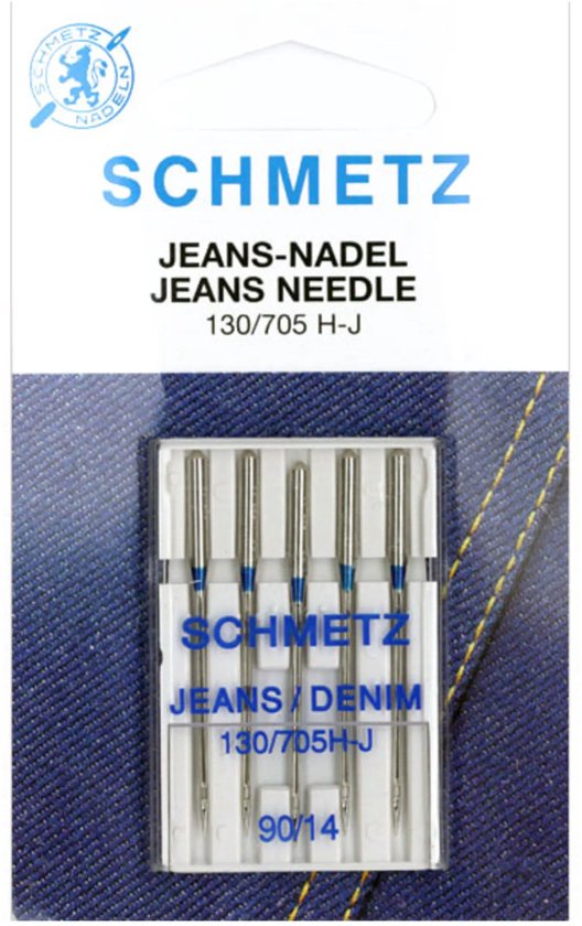 Schmetz Jeans denim naaimachine naalden, 5 stuks, dikte 90/14, met blauwe band