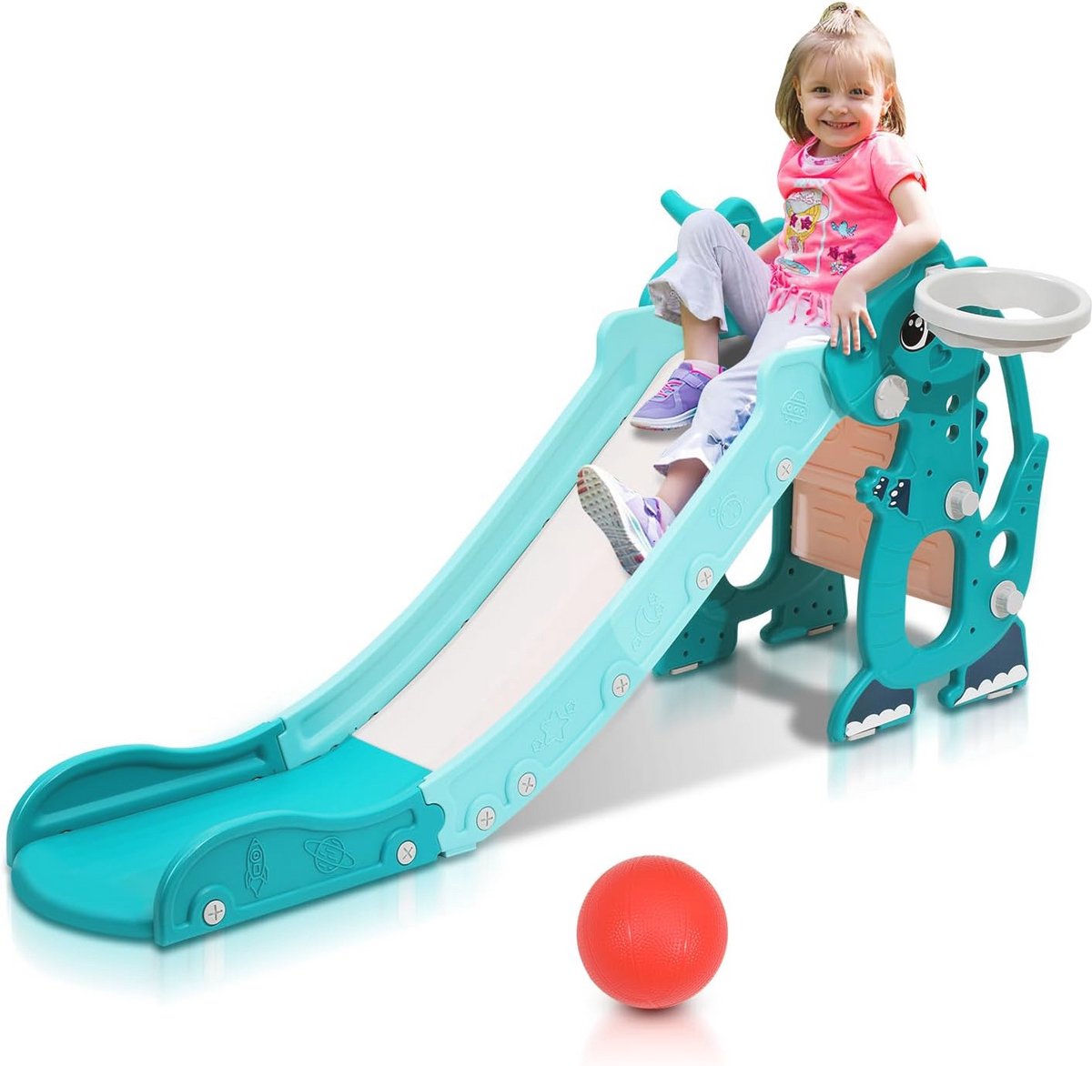 4-in-1 Speeltoren met Glijbaan en Basketbalframe voor Kinderen