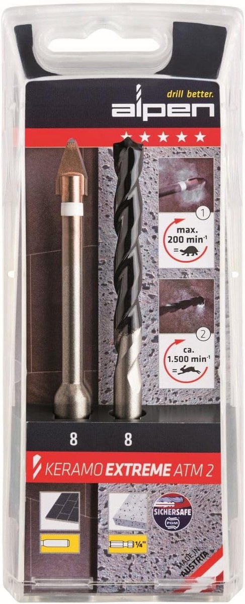 Set van 2 Tegelboren 8 mm voor Fijn Aardewerk, Glas, Porselein en Steen