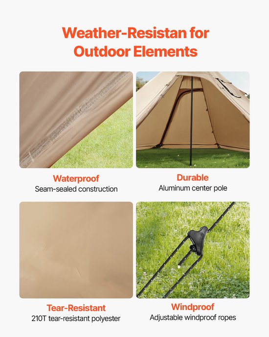 Draagbare 2-Persoons Tipi-Tent met Kachelpoort, Veelzijdige Canvas Wintertent voor Kamperen, Wandelen, Vissen En Backpacken, Geschikt voor Alle Seizoenen, Maat S van Merkloos — afbeelding 4