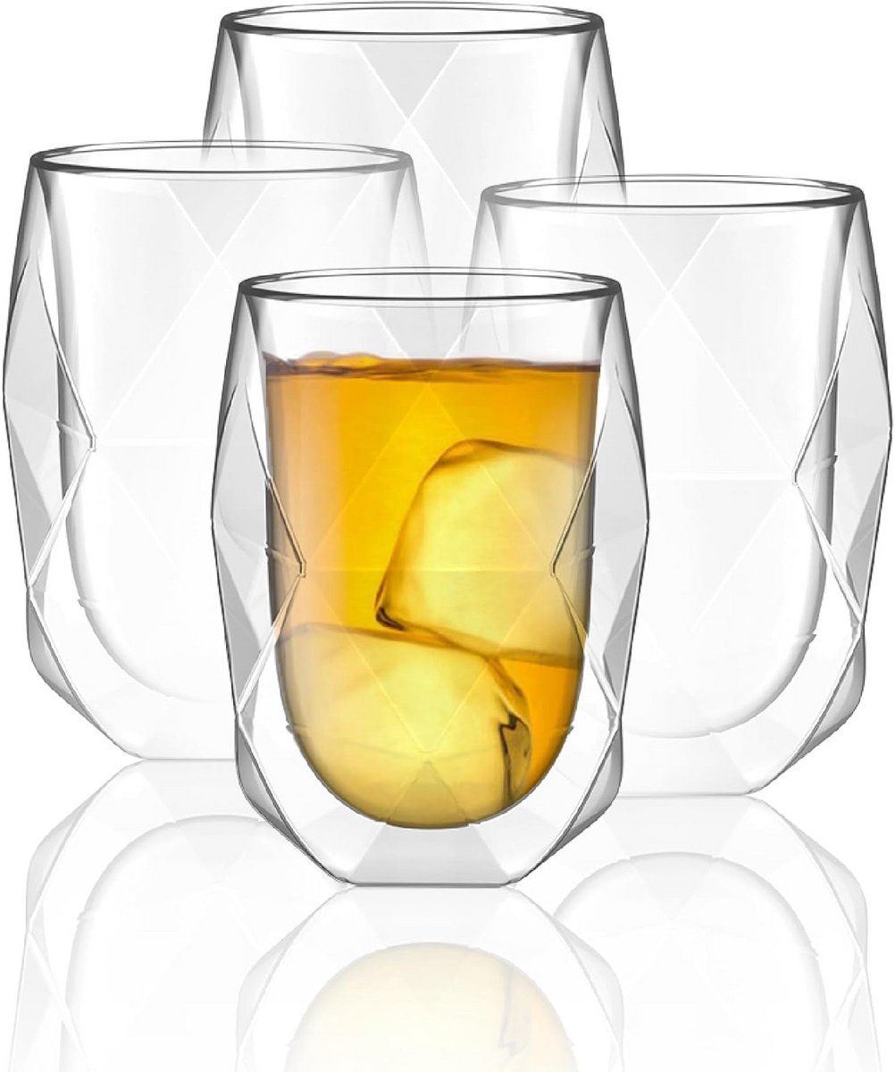 Set van 4 Dubbelwandige Glazen Koffiemokken - Geïsoleerd Thee- en Latte Glas (350ml)