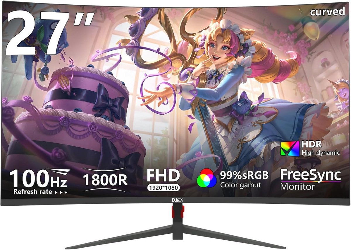 27 inch gebogen monitor 100Hz FHD 1080p met HDR en blauw lichtfilter voor gaming en werk