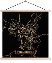 Porte-affiche avec affiche - Affiche scolaire - Carte - Strasbourg - Or - Zwart - 120x120 cm - Lattes vierges