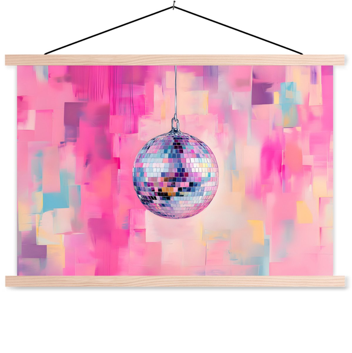 Posterhanger incl. Poster 60x40 cm - Schoolplaat - Discobal - Pink - Verf - Textielposter 