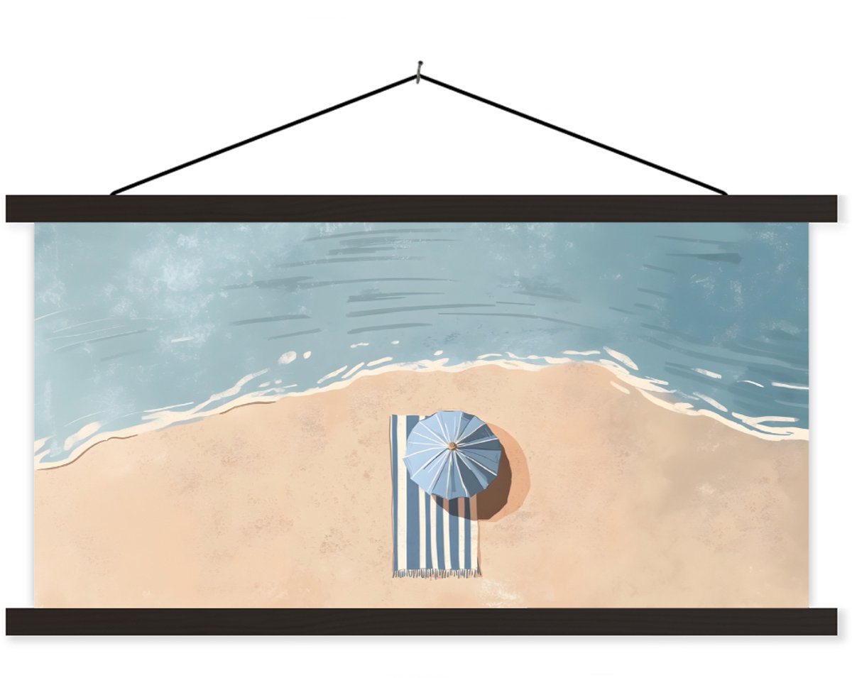 Posterhanger incl. Poster 90x45 cm - Schoolplaat - Strandlaken - Strepen - Parasol - Stran