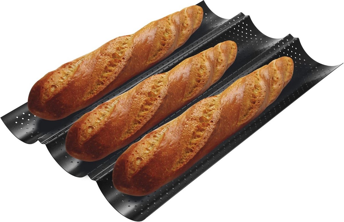 Perforated baguette pan - non-stick French bread baking tray 38 x 24.5 cm