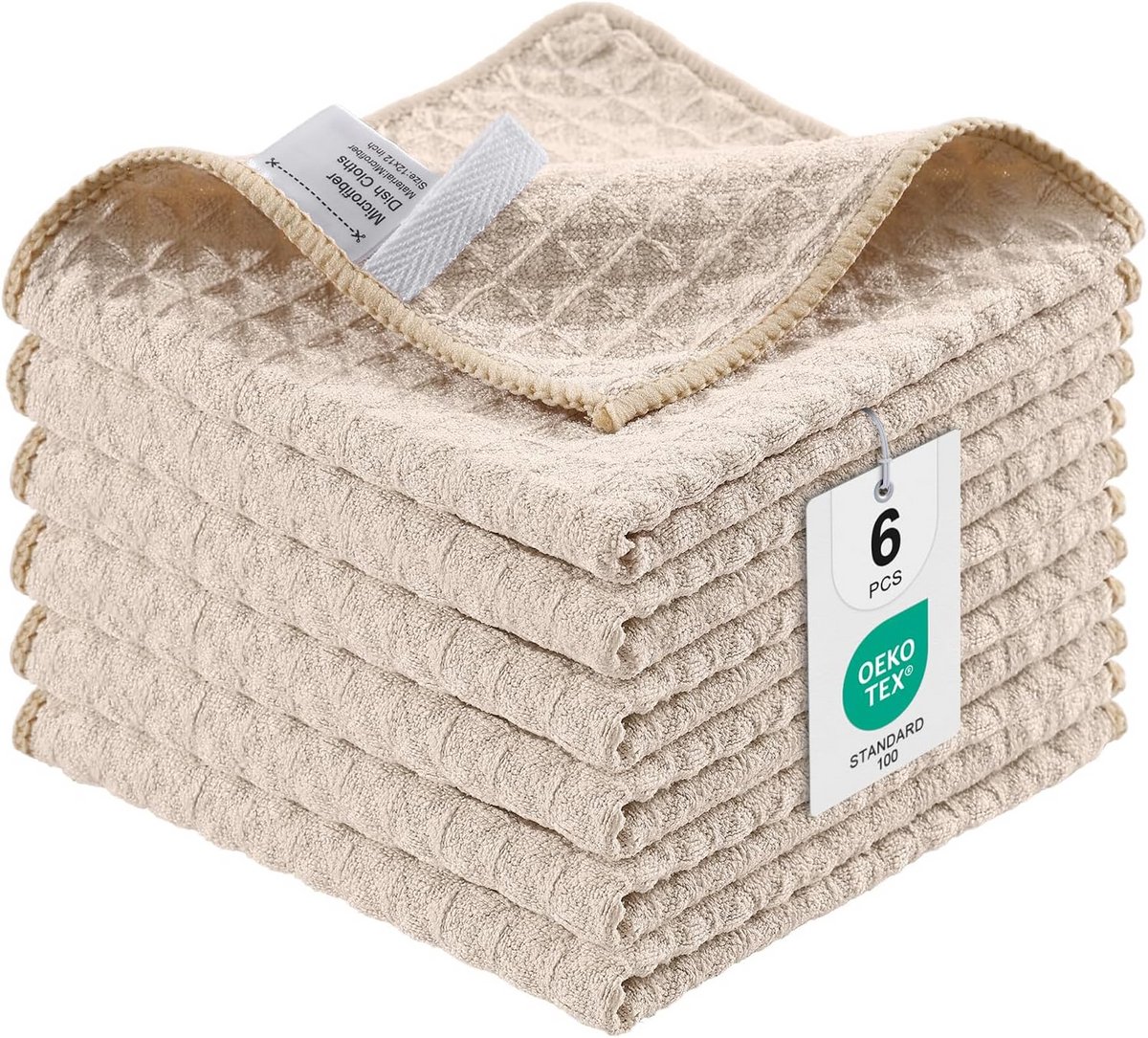 Set van 6 Microvezeldoeken Beige Zacht Absorberend Pluisvrij Keukentextiel 30x30 cm