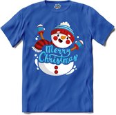 Merry christmas sneeuwpop - T-Shirt - Meisjes - Royal Blue - Maat 12 jaar