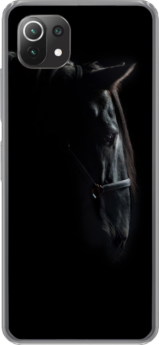 Geschikt voor Xiaomi Mi 11 Lite hoesje - Paard - Licht - Zwart - Siliconen Telefoonhoesje
