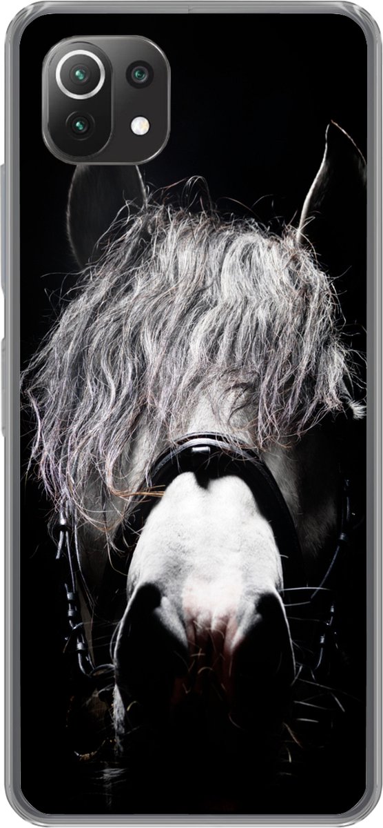 Telefoonhoesje Geschikt voor Xiaomi Mi 11 Lite hoesje - Paard - Portret - Zwart - Wit - Siliconen Telefoonhoesje Telefoonhoesje