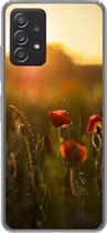 Geschikt voor Samsung Galaxy A53 5G hoesje - Klaproos - Zonsondergang - Goud - Siliconen Telefoonhoesje