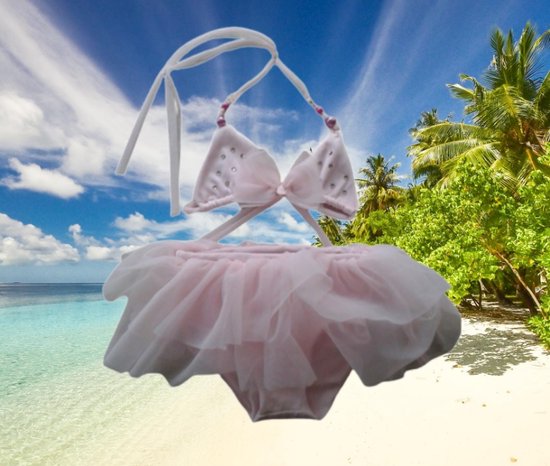 Maat 56 Bikini roze met tule en steentjes badkleding baby en kind zwemkleding - Merkloos