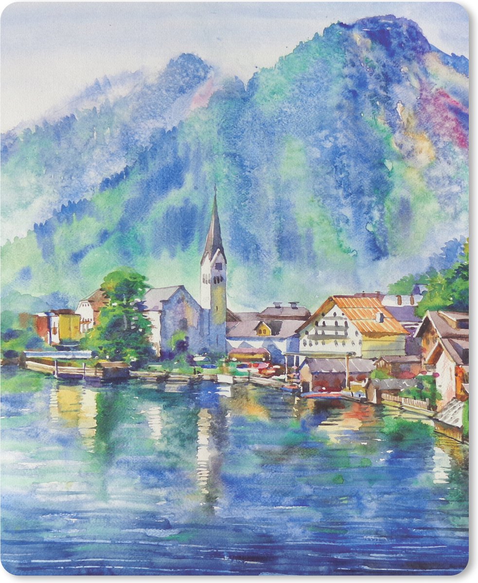 Muismat Groot - Schilderij - Olieverf - Huis - Bergen - Water - 30x40 cm - Mousepad - Muismat