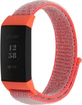 Strap-it Nylon bandje - geschikt voor Fitbit Charge 3 / Fitbit Charge 4 - roze/rood